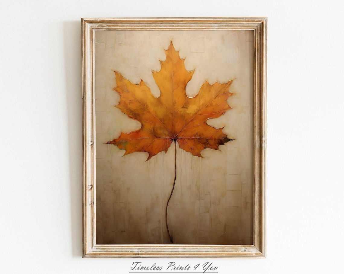 Rustic Golden Maple Leaf Autumn Botanical Painting Fall Poster