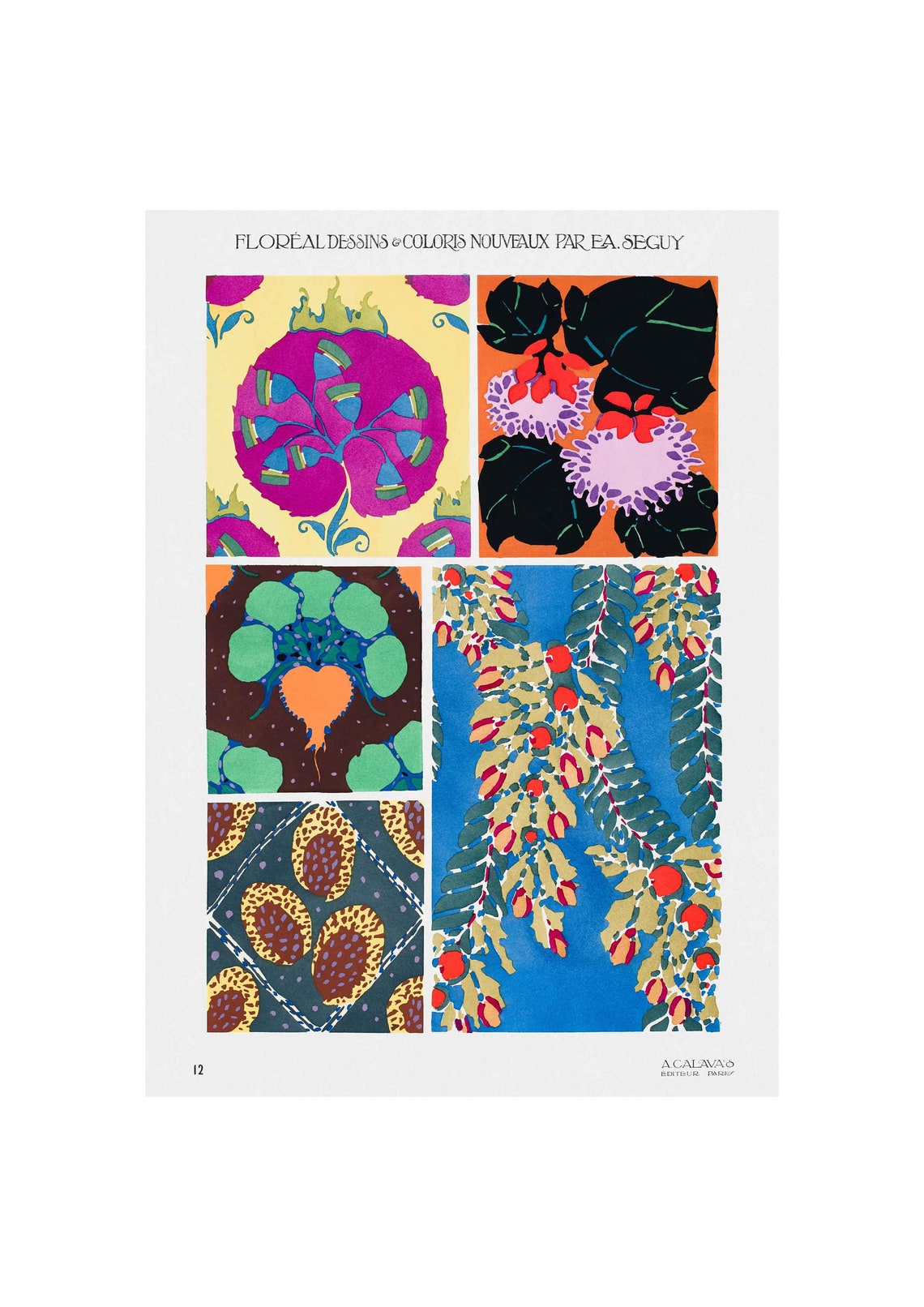 E A Seguy Floreal Plate 12 Pomegranate Berry Pod Pattern Poster