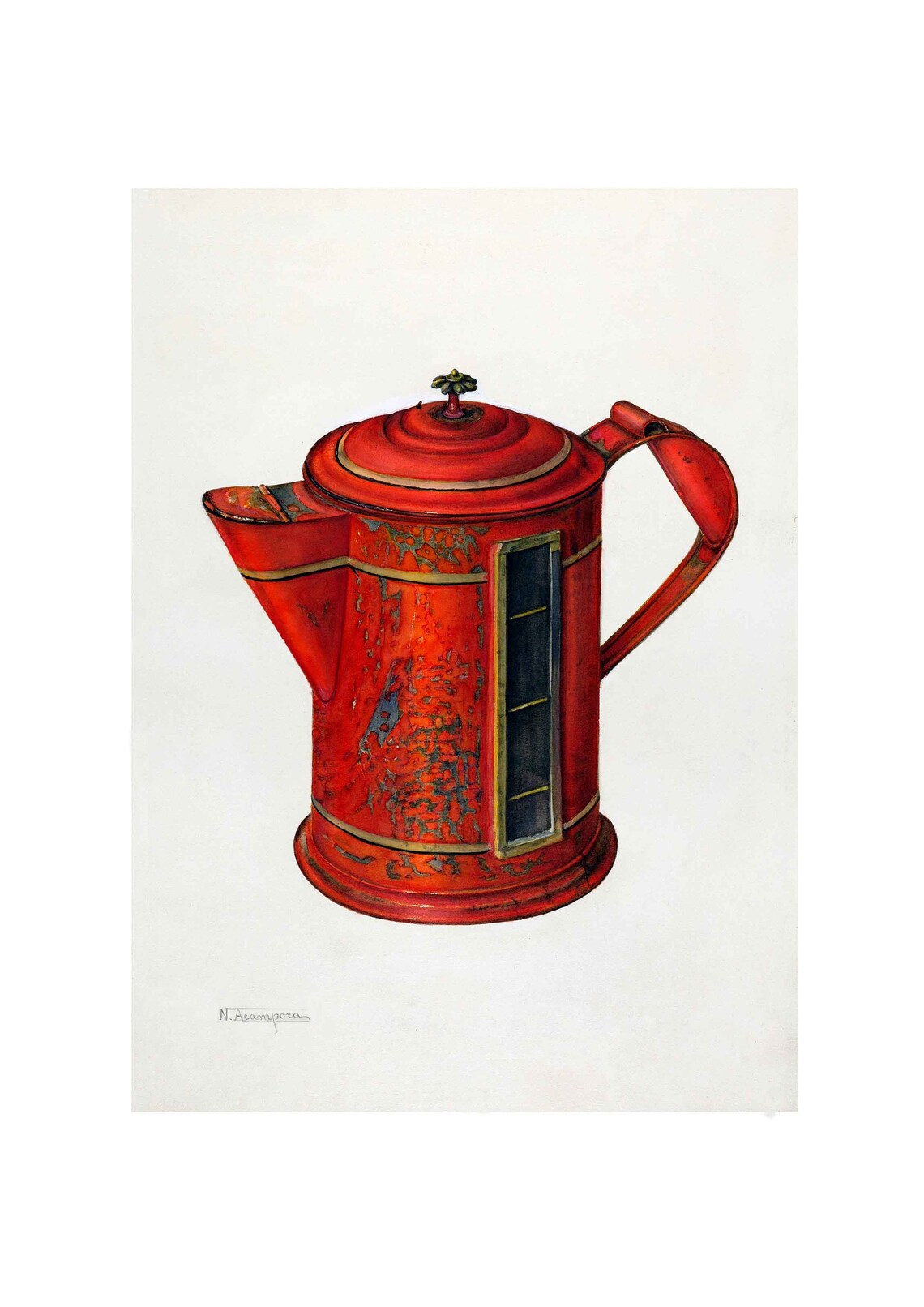Vintage Retro Toleware Coffee Tea Pot, Art Print