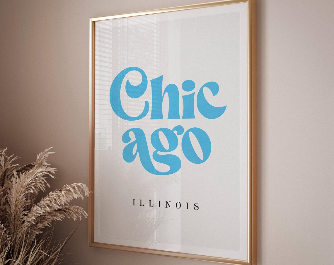 Chicago Illinois Retro Script Typography Blue Minimalist Poster - Image 3