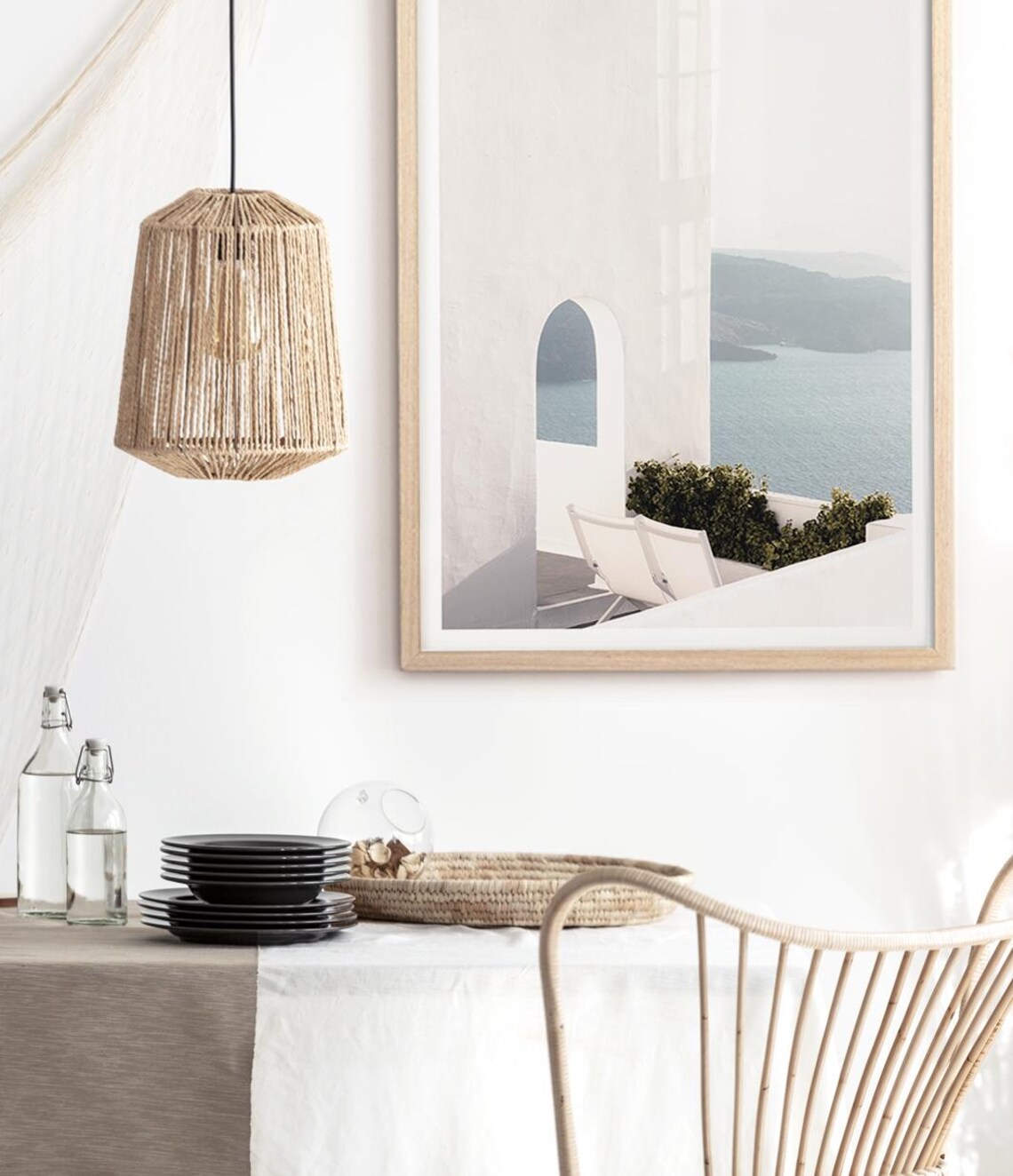 Santorini White Villa Arched Terrace Caldera Sea View Travel Poster - Image 3
