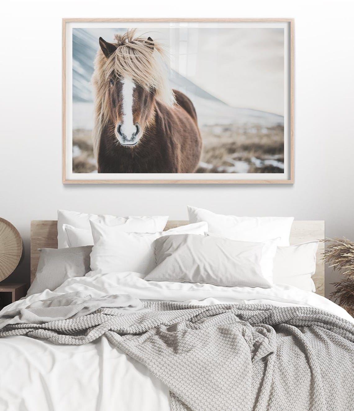 Wild Icelandic Horse Portrait Snowy Mountain Meadow Photography Poster - Image 3
