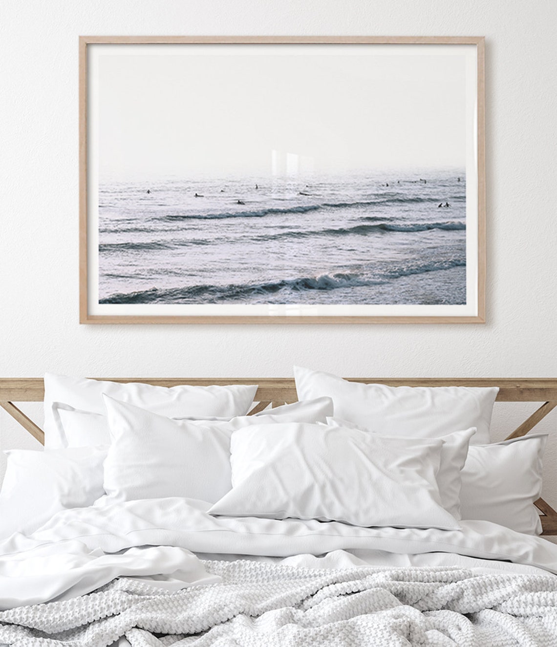 Surfers Waiting For Waves Minimal Misty Ocean Horizon Surf Poster - Image 3