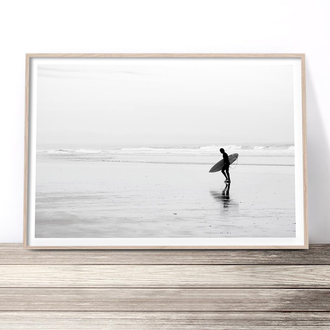 Black and White Surfer Photography, Coastal Poster