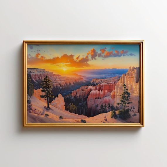 Bryce Canyon Utah Sunset Hoodoos Painting National Park Landscape Poster