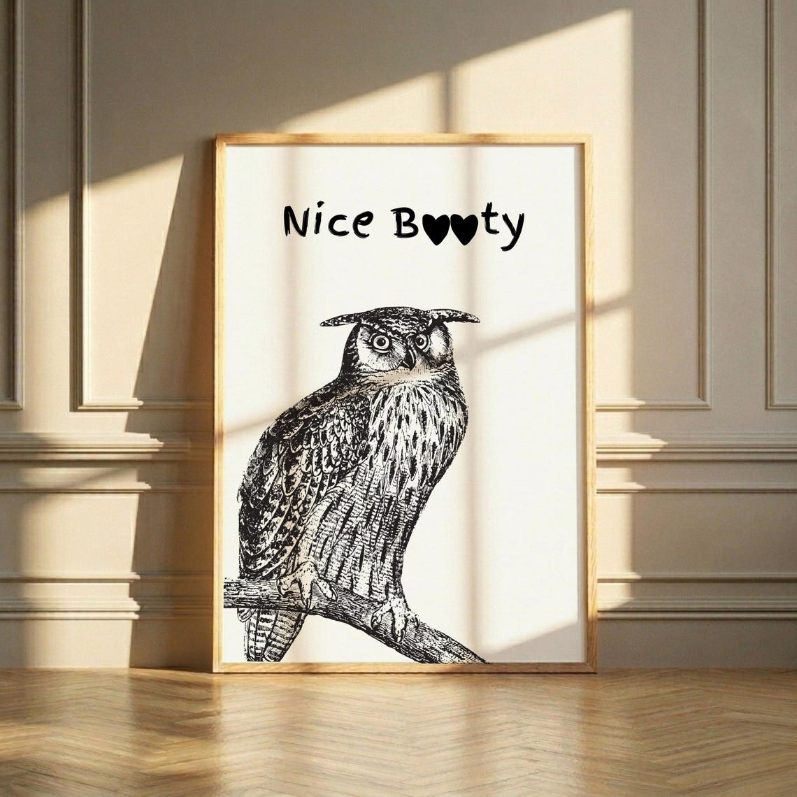 Nice Booty Funny Owl Bathroom Vintage Restroom Ink Sketch Wall Poster