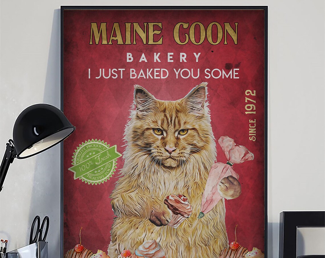 Funny Black Cat Cupcake Bakery Since 1972 Red Vintage Retro Poster - Image 4