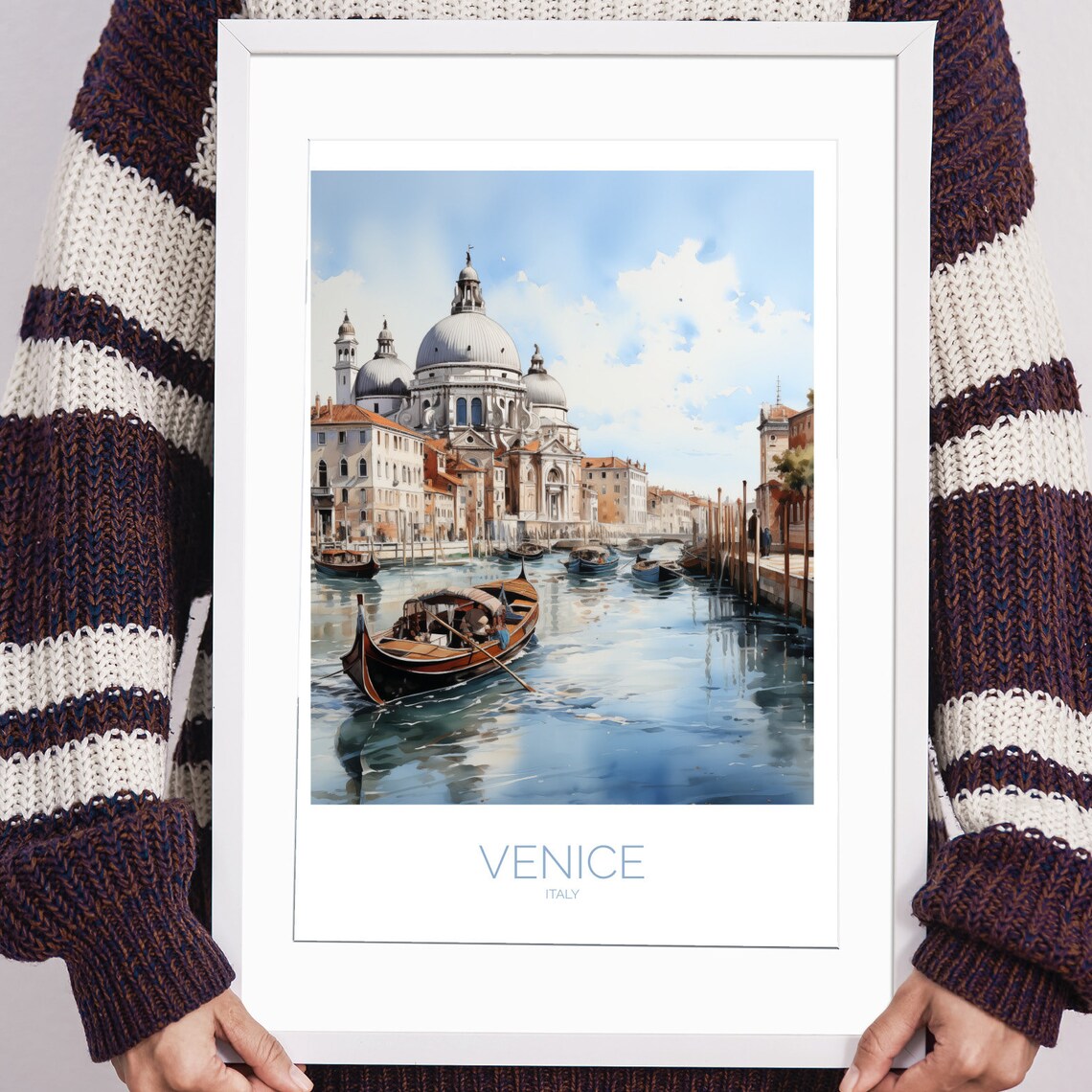 Venice Italy Gondola Watercolor Santa Maria Della Salute Poster - Image 2