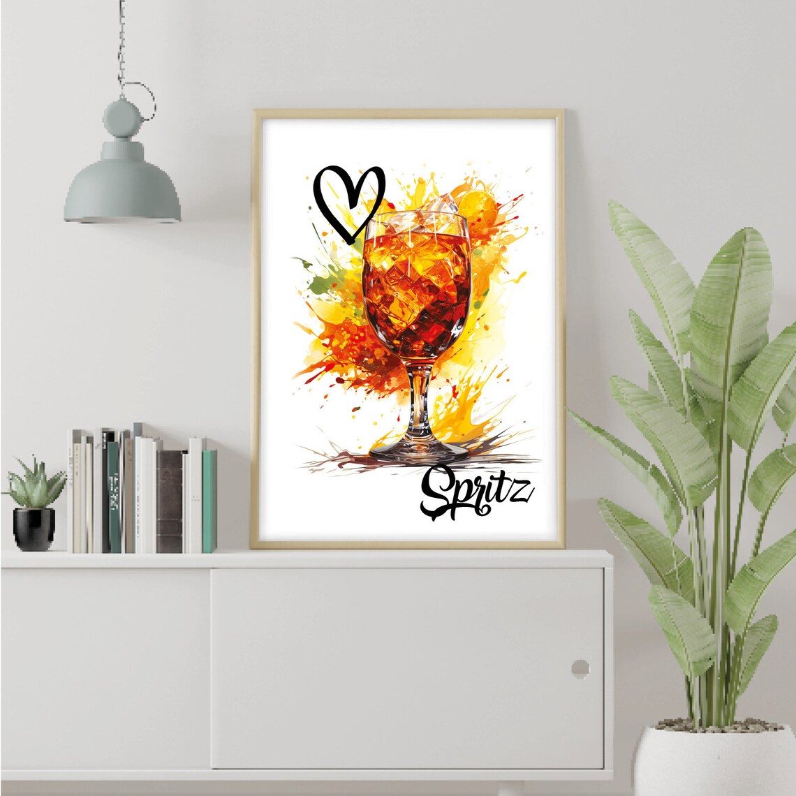 Love Spritz Cocktail Glass Watercolor Splash Heart Bar Art Poster - Image 3