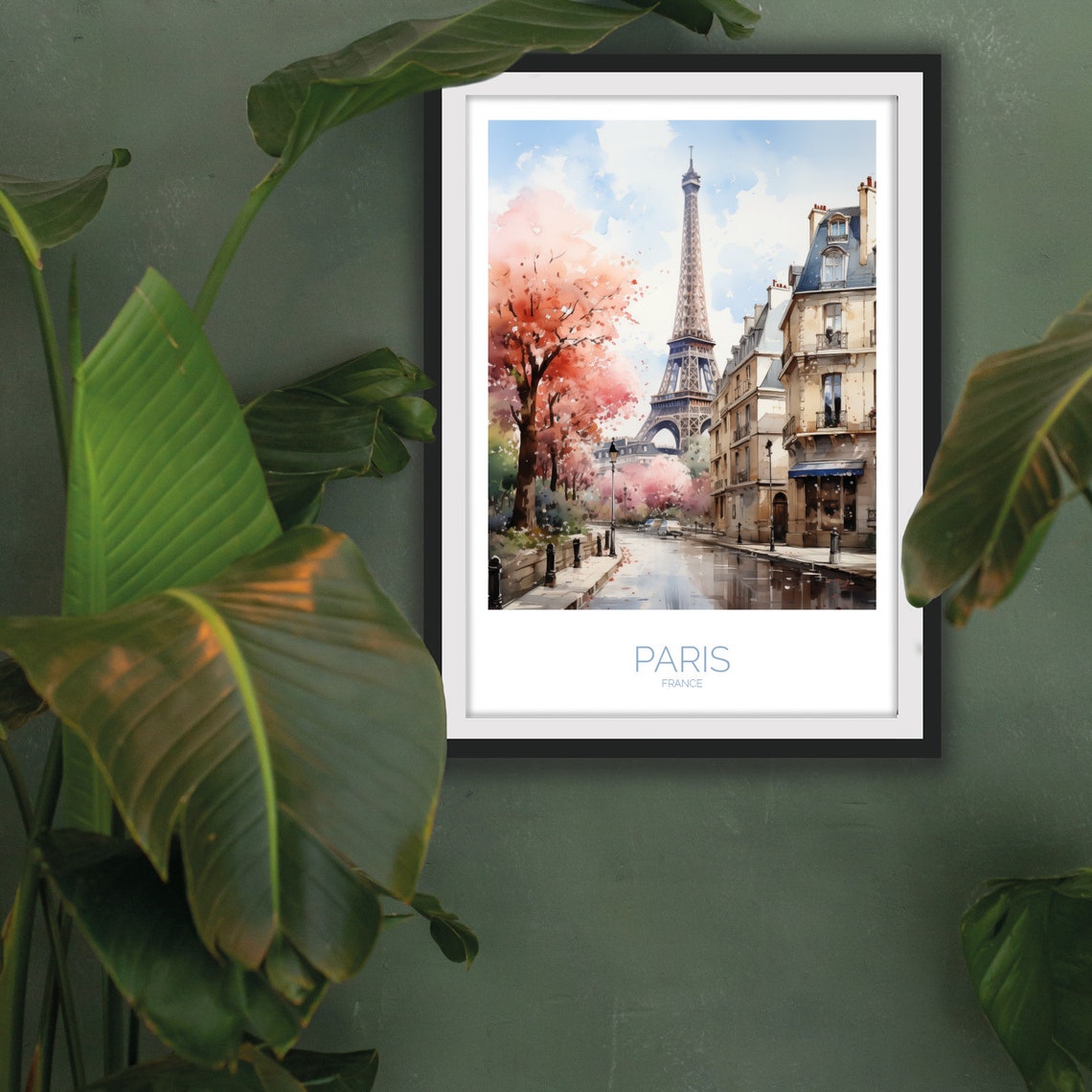 Paris Eiffel Tower Spring Blossoms Street View Watercolor Poster - Image 3