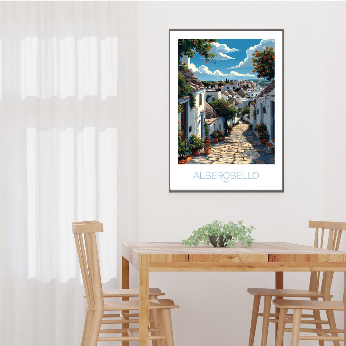 Alberobello Italy White Trulli Street Flower Pots Sunny Poster - Image 3