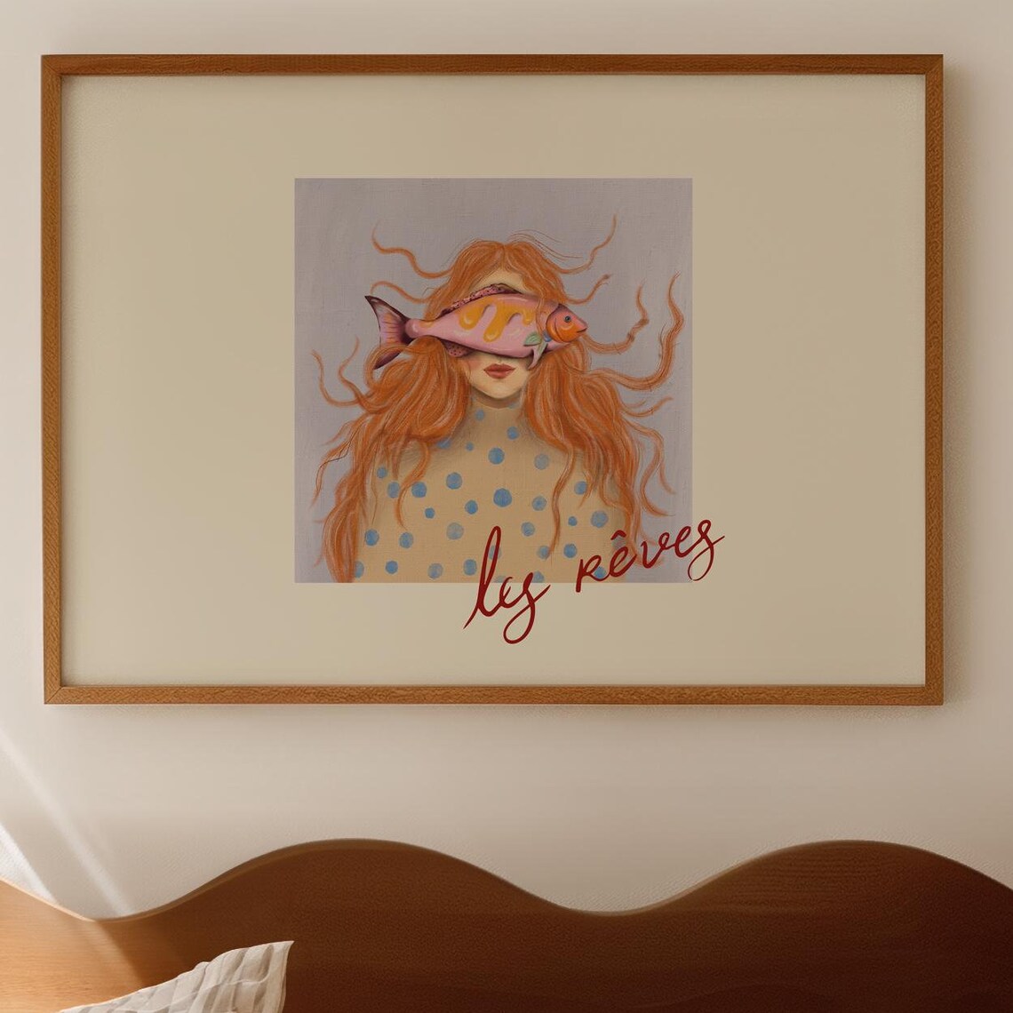 Woman and Fish Surreal Colourful Portrait Art Print