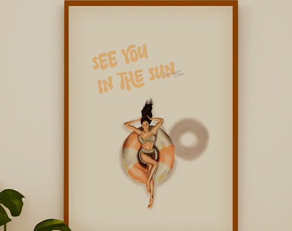 Vintage Beach Art Print, Tropical Summer Decor