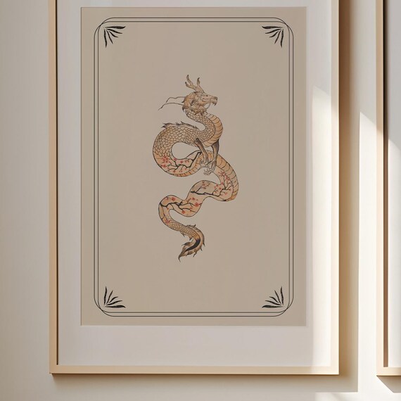 Vintage Dragon Poster, Retro Illustration