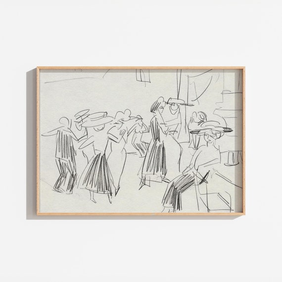 Vintage Black Ink Abstract Sketch Art Print