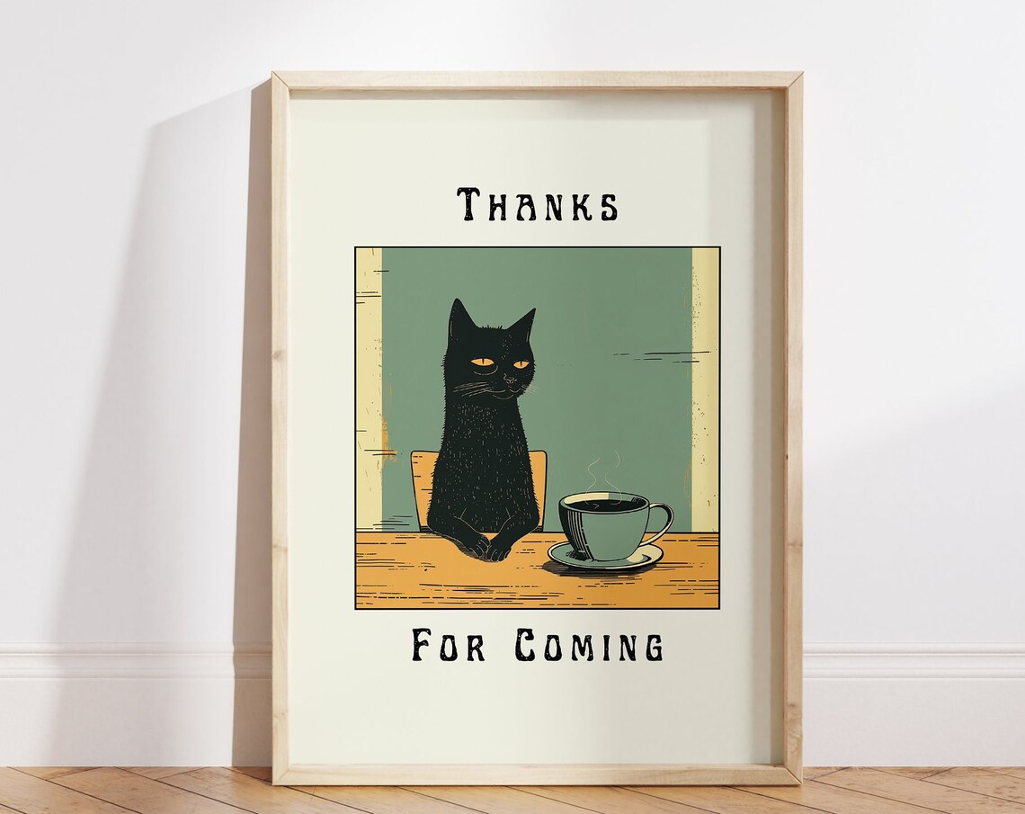 Cute Cat Coffee Print, Funny Cat Gift For Cat People