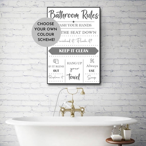 Bathroom Rules Print Toilet Rules Sign Bathroom Decor Loo Decor Bathroom Bathroom Wall Art Funny Bathroom Photo