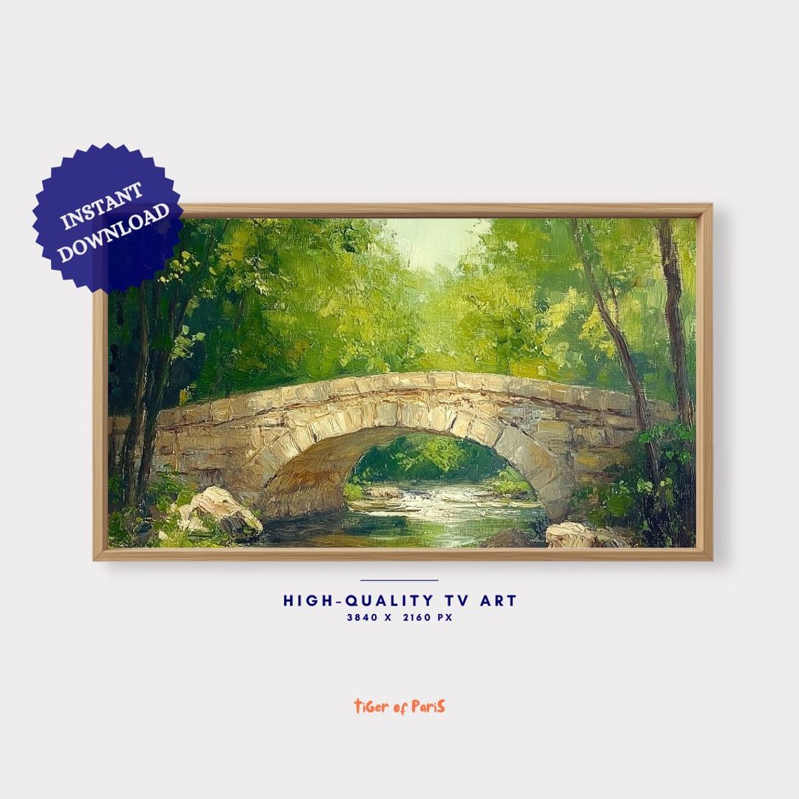 Frame Tv Art Stone Bridge Landscape Painting Tv Wall Art 169 - Image 4