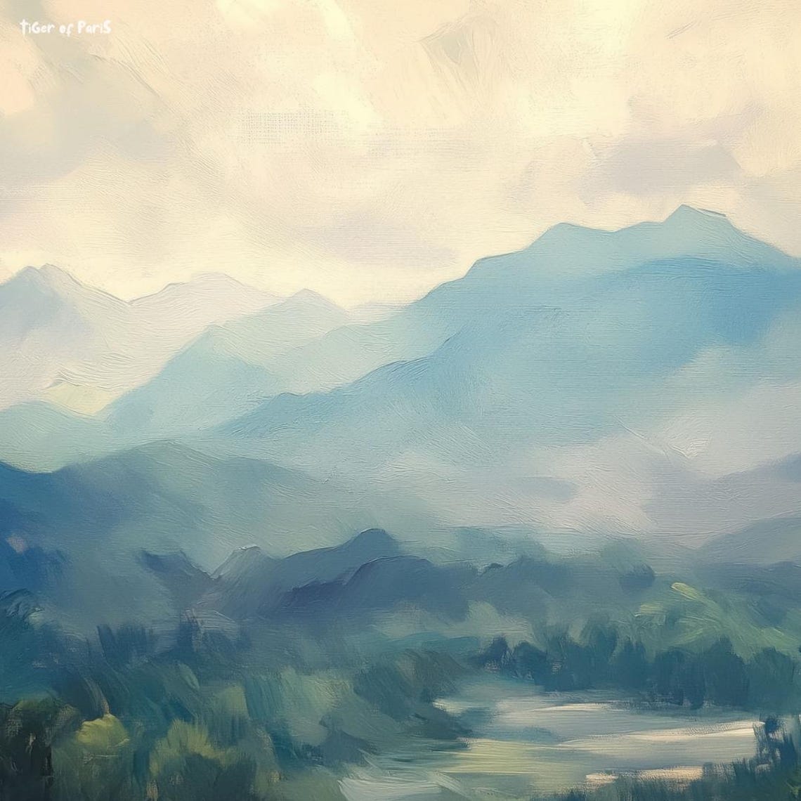 Frame Tv Art Blue Mountain Oil Painting For Frame Tv Serene Landscape Art Nature Wall Decor - Image 3