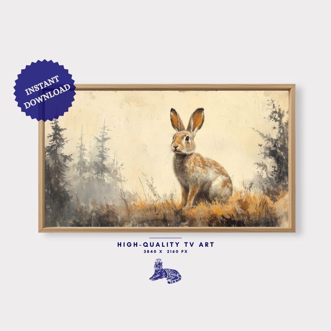 Vintage Farmhouse Oil Painting Neutral Bunny Frame Tv Art Frame Tv Art Art For Frame Tv 169 Ratio - Image 3