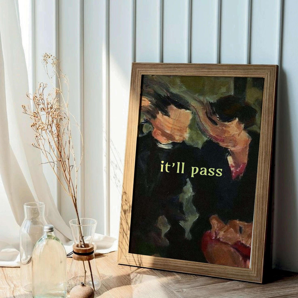 It'll Pass Moody Dark Floral Art Calm Comforting Quote Poster - Image 2