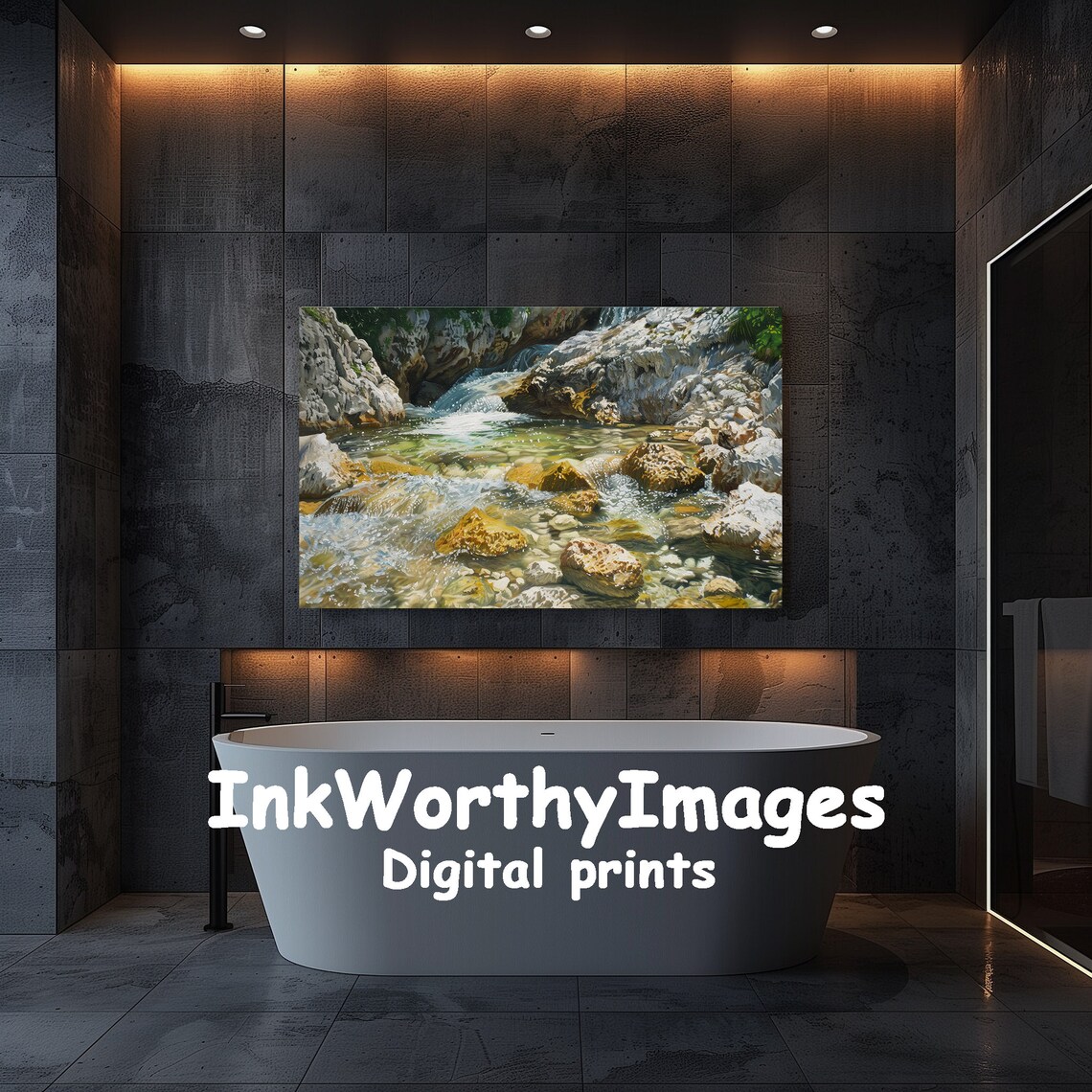 Crystal Clear River, Rocky Stream Landscape Art Print - Image 5
