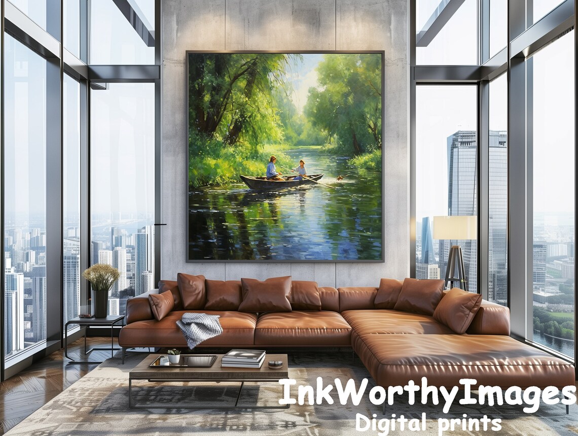 Serene River Boating Scene, Peaceful Landscape - Image 4