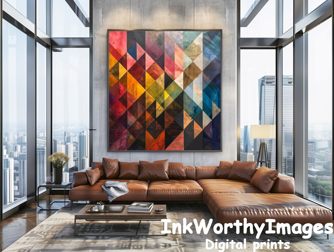 Vibrant Geometric Abstract, Modern Triangle Artwork - Image 4