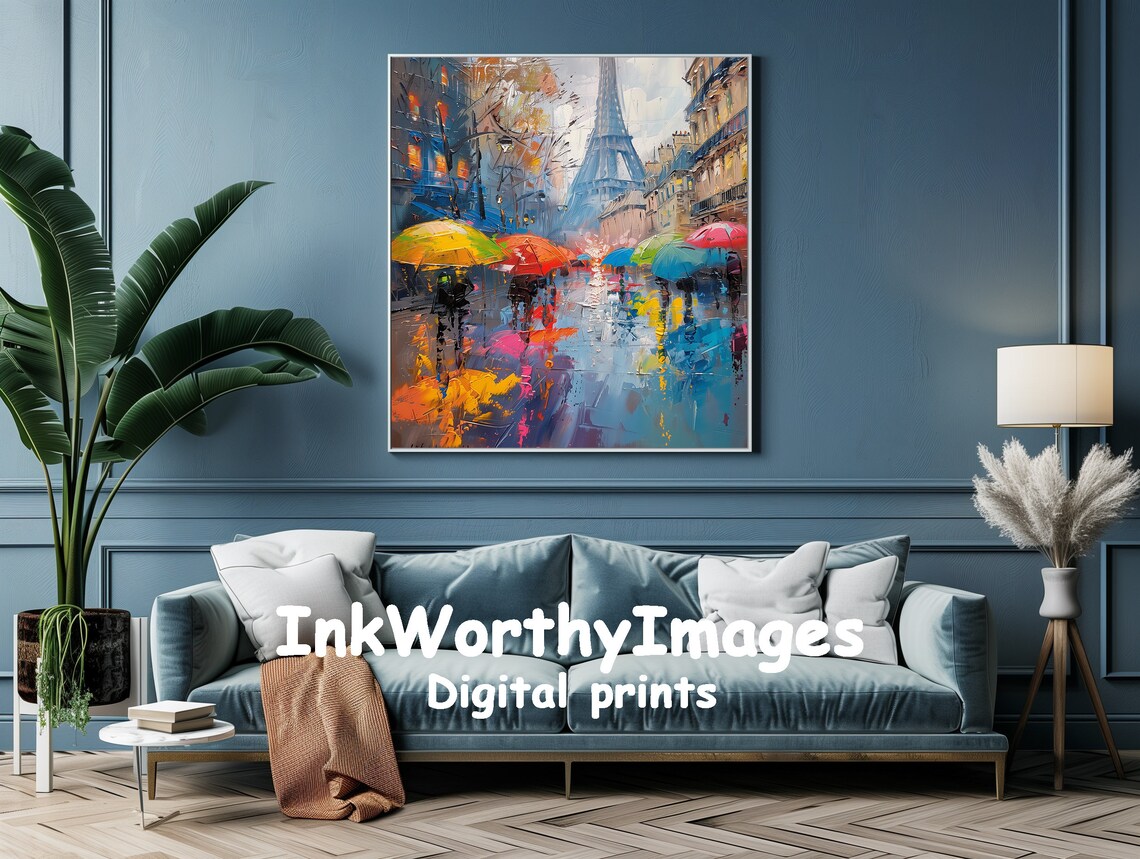 Paris Rainy Day Umbrella Painting, Cityscape - Image 2
