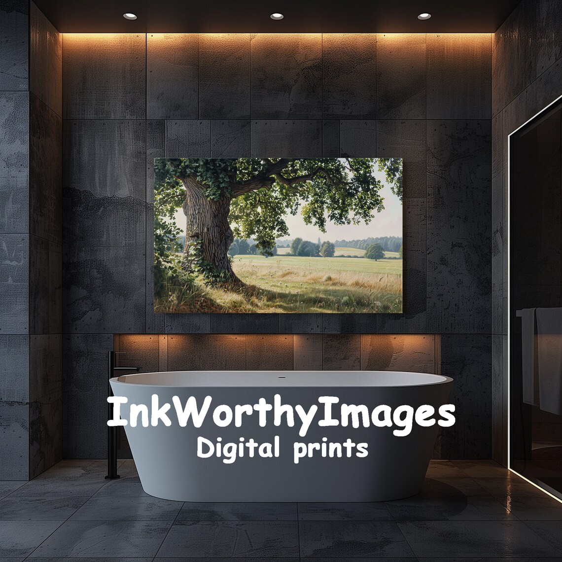 Serene Oak Tree in Sunlit Field, Nature Landscape - Image 5
