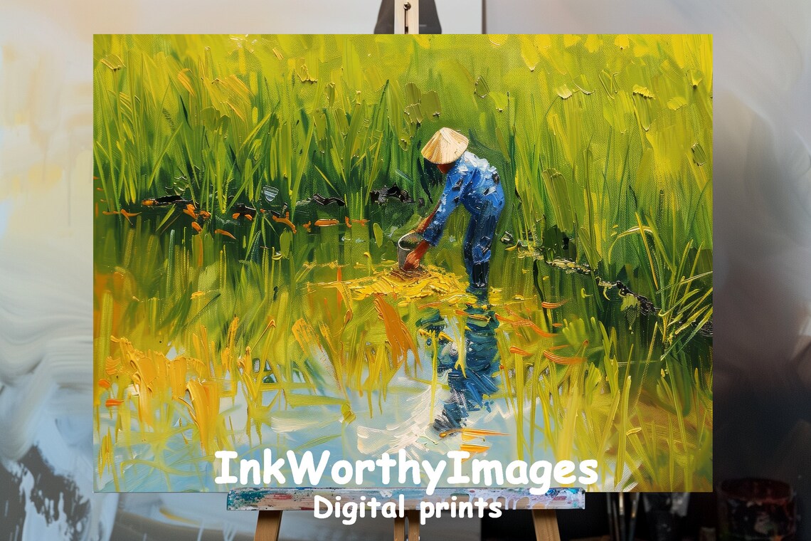 Impressionist Rice Field Landscape Painting
