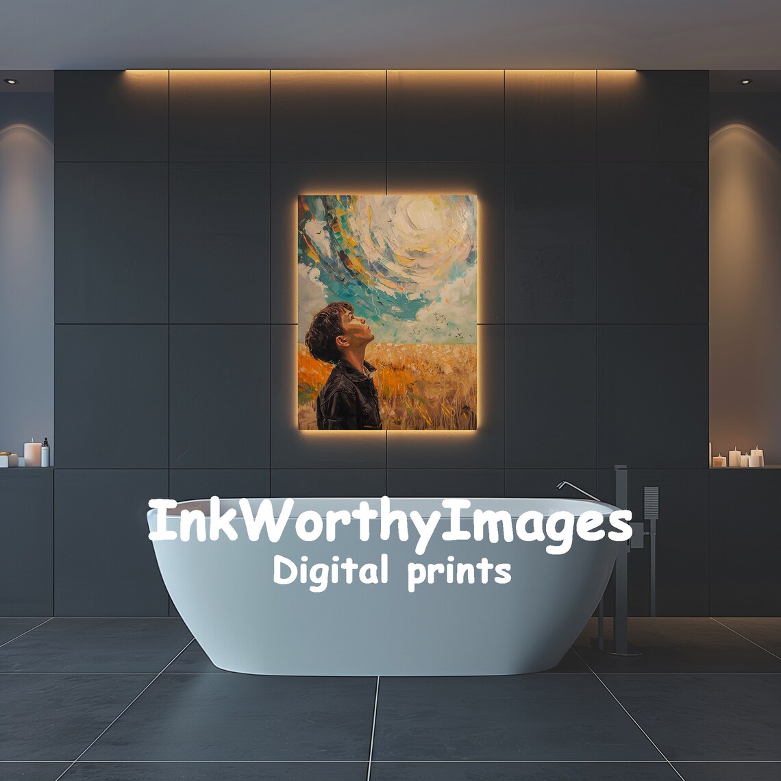 Boy Gazing At Swirling Sky, Inspirational Art Print - Image 5