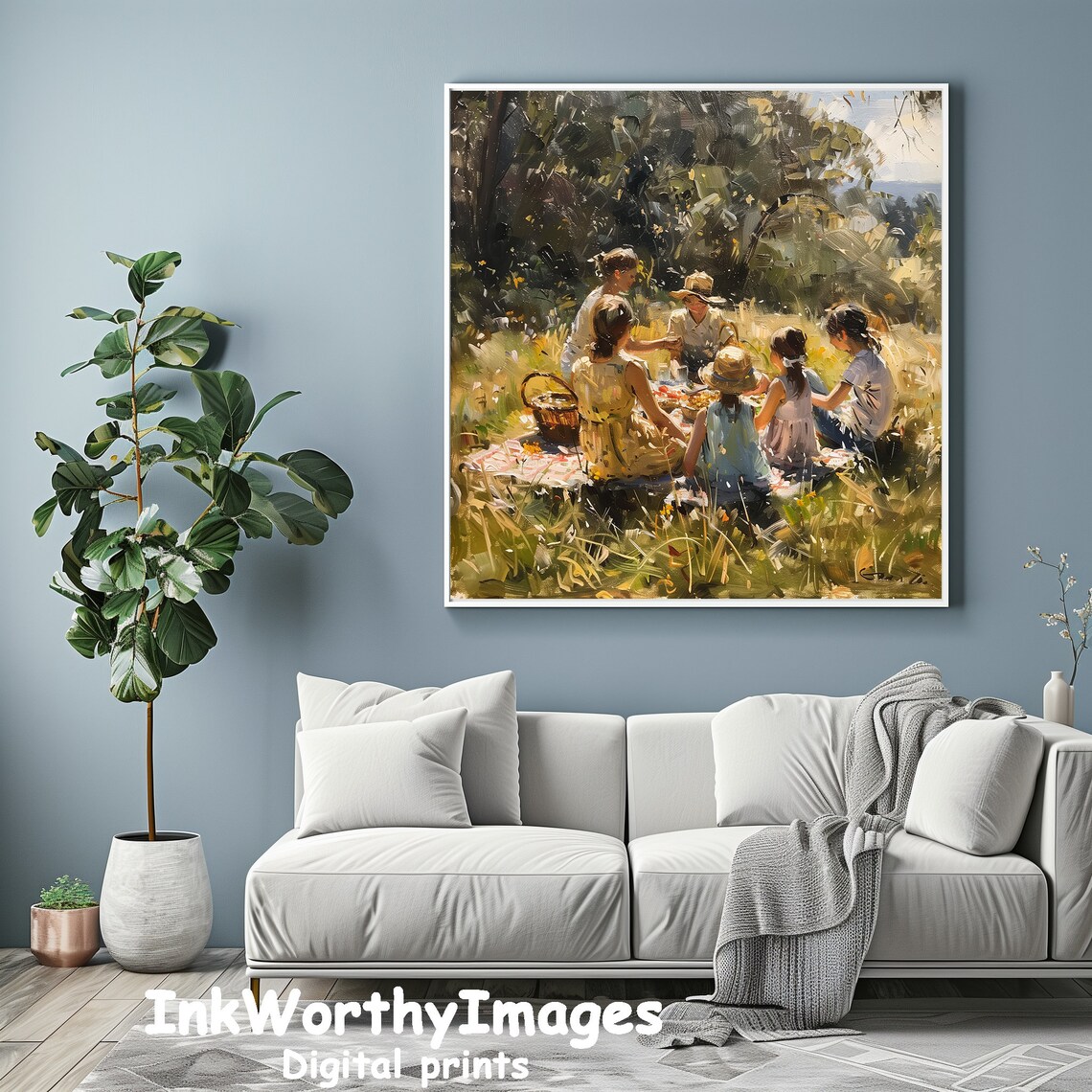 Family Picnic - Outdoor Gathering Summer Day Scene - Image 4