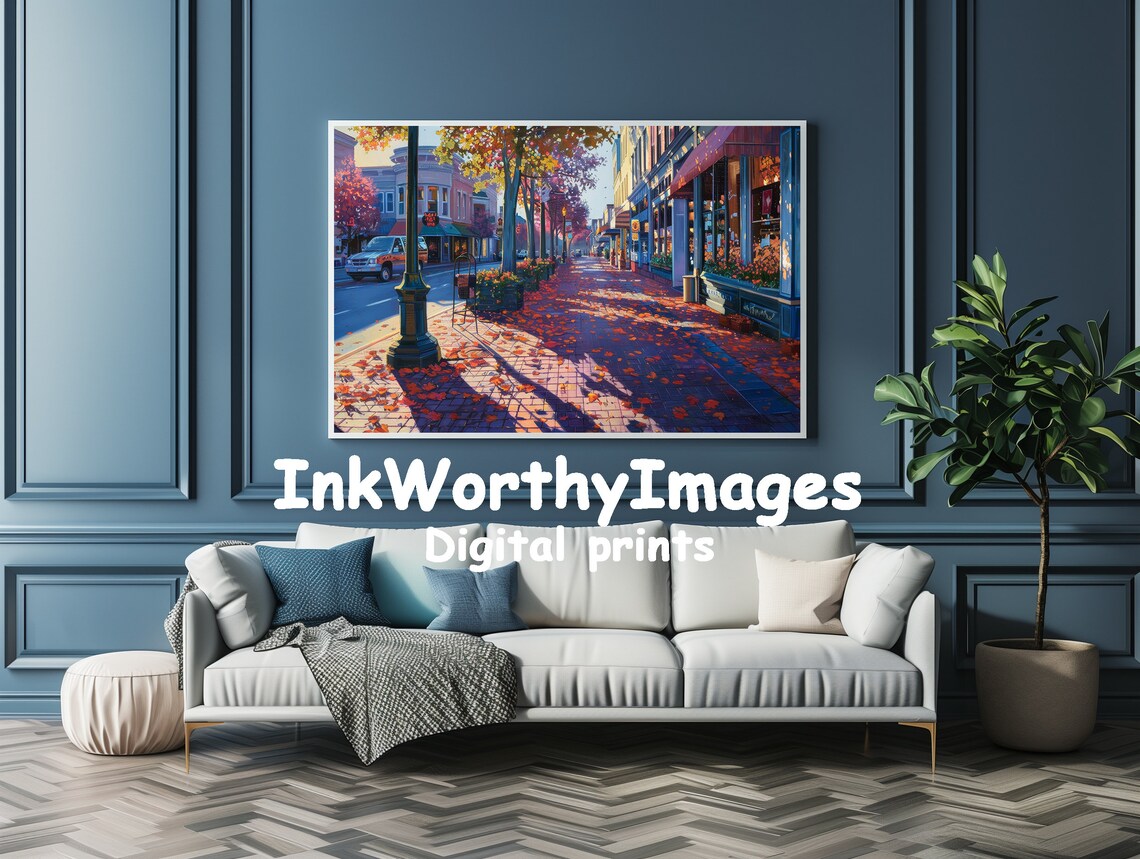 Autumn City Street Fall Downtown Art Print - Image 4