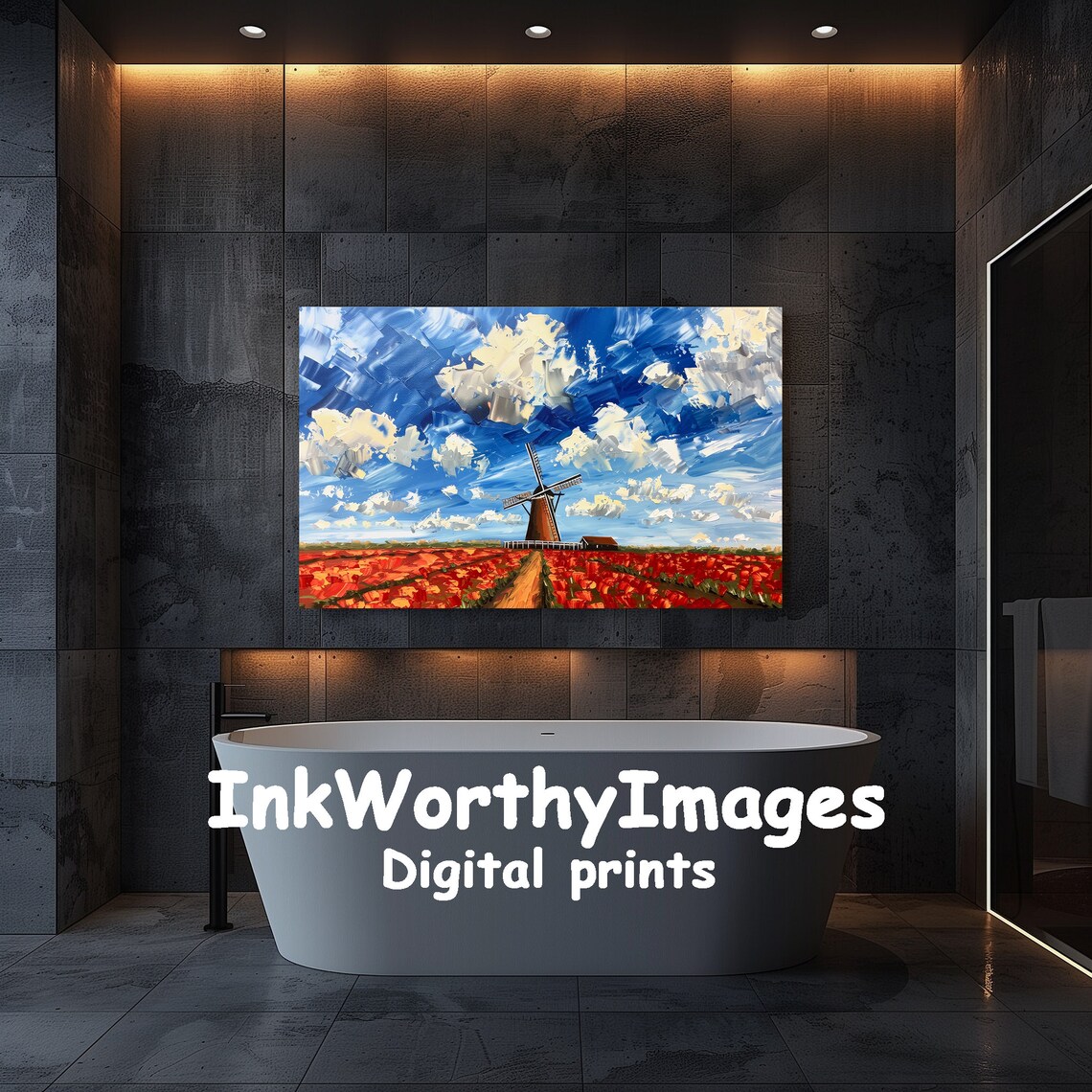 Abstract Tulip Fields and Windmill, Dutch Landscape Art - Image 5