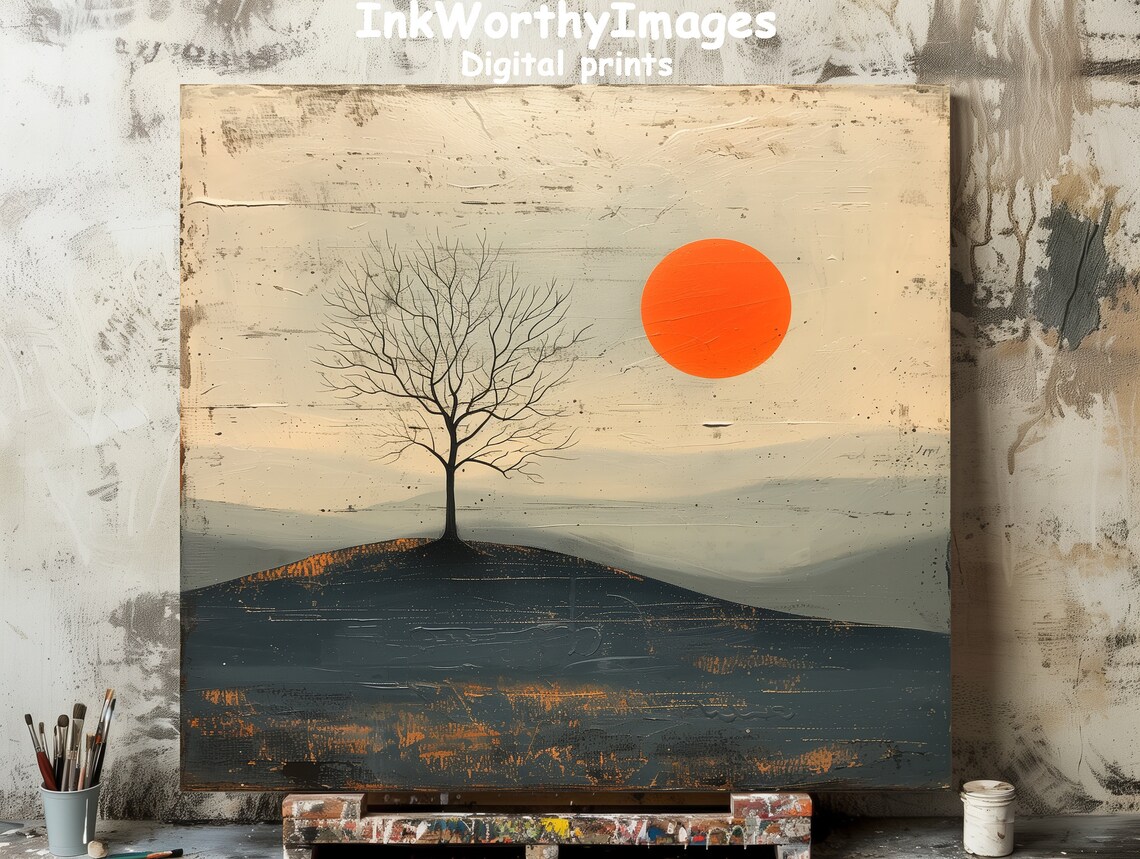 Minimalist Tree Sunset, Modern Landscape Art