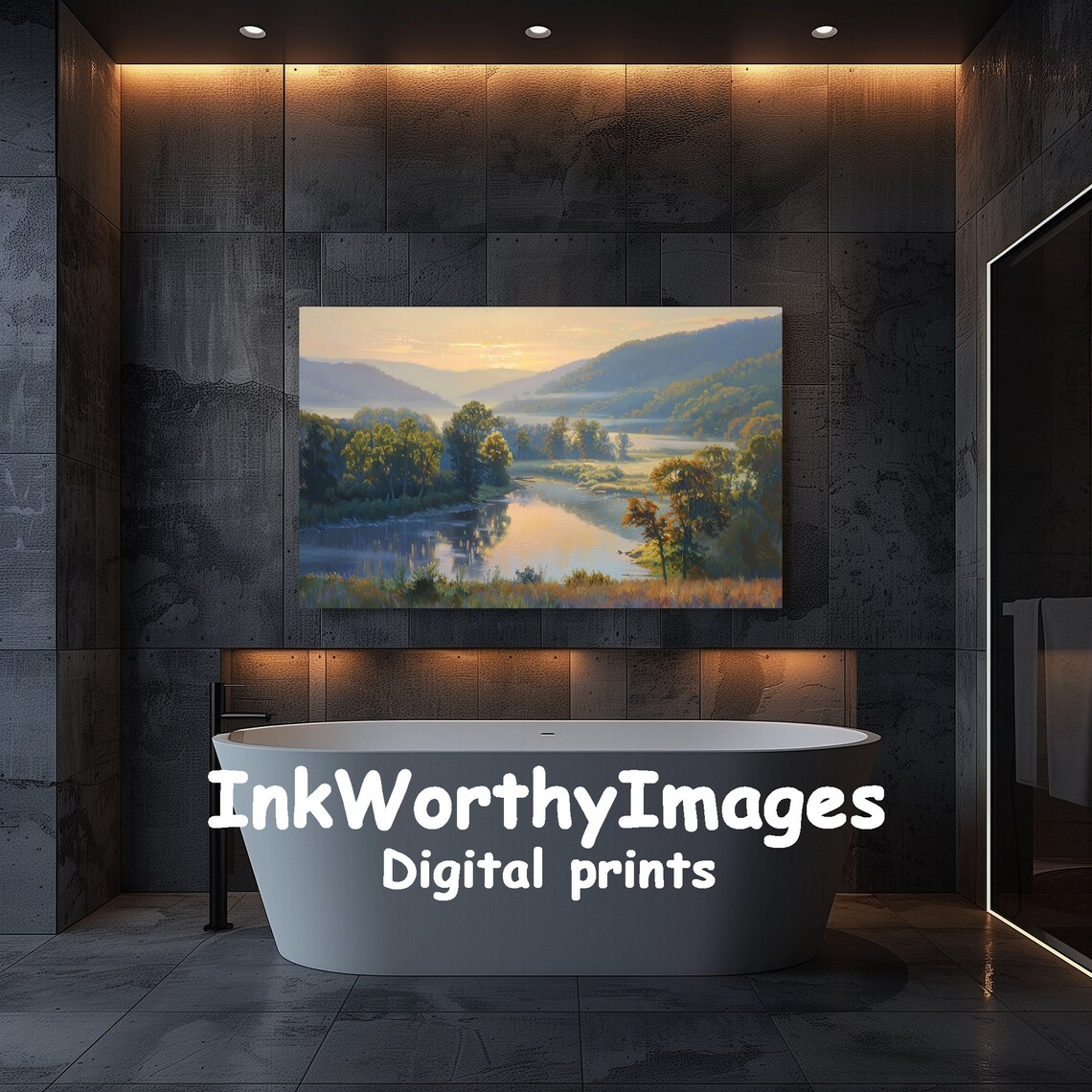 Sunset River Valley Painting, Scenic Landscape Art - Image 5