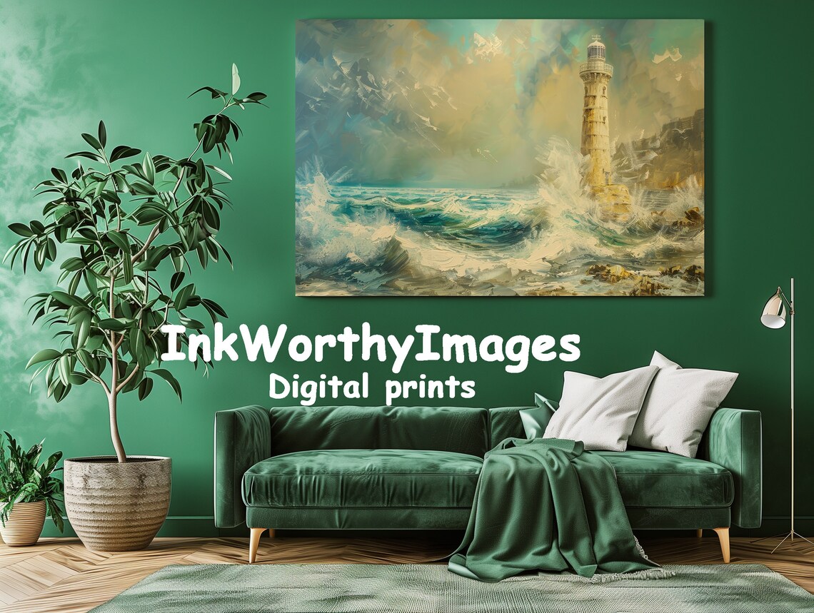 Abstract Coastal Lighthouse, Stormy Sea Seascape - Image 3