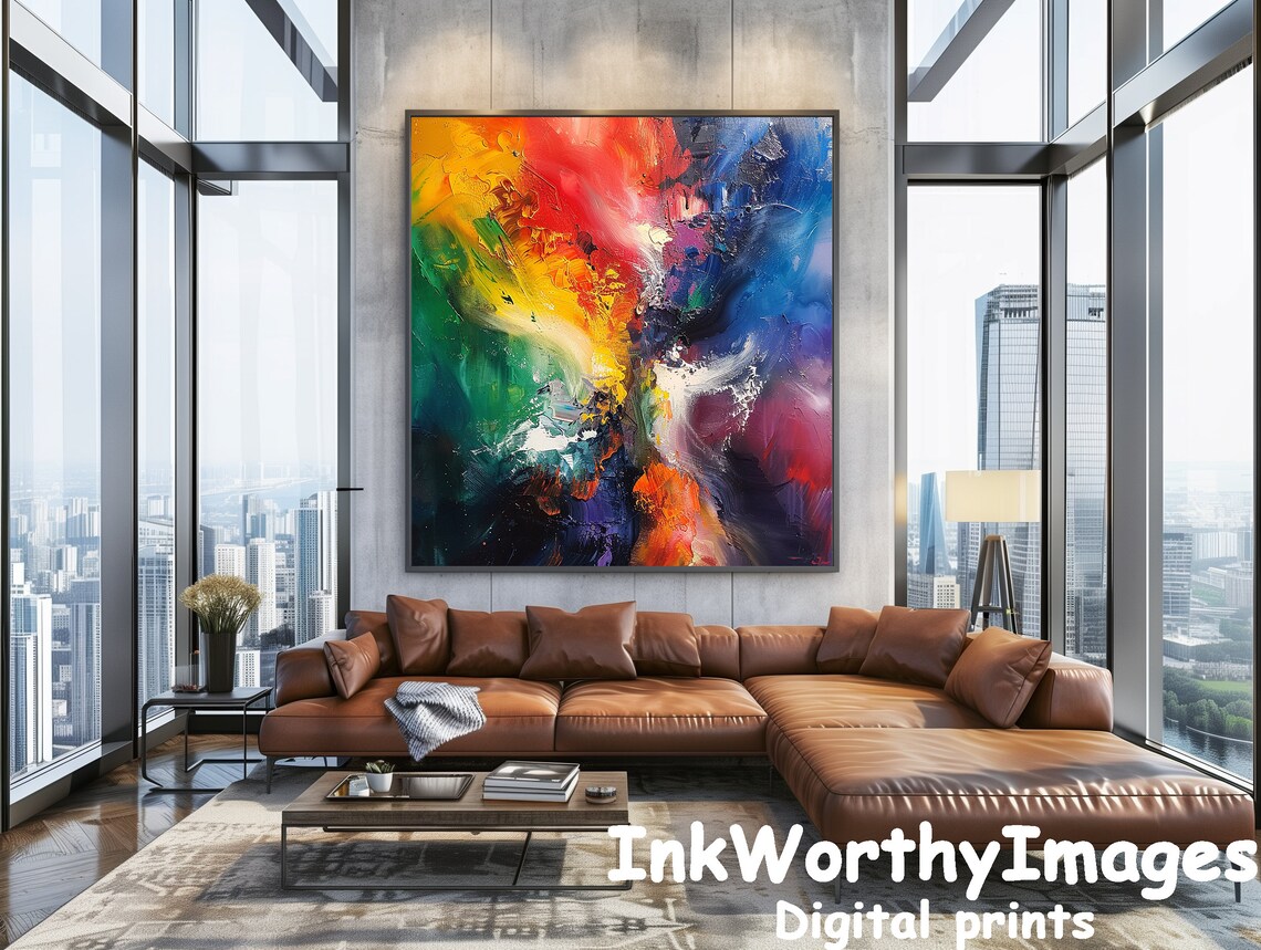 Explosive Abstract Rainbow Burst, Modern Painting - Image 4