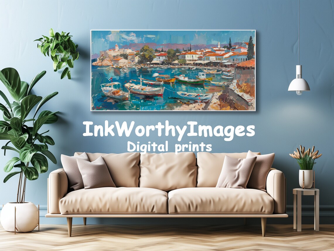 Mediterranean Fishing Village, Coastal Scene Art Print - Image 4
