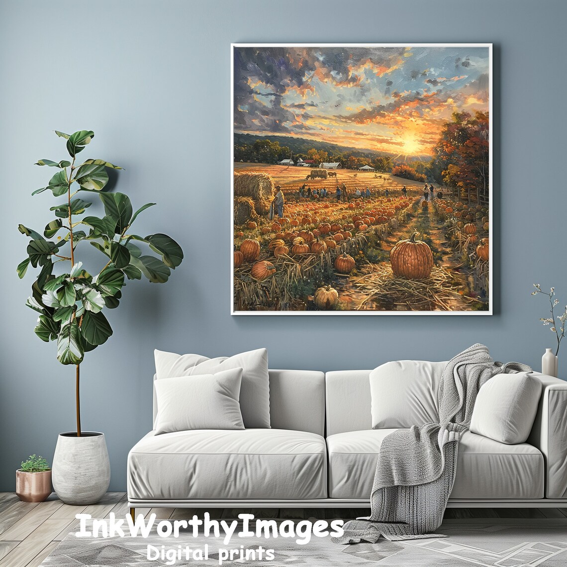 Autumn Harvest Sunset Pumpkin Patch Rustic Farm Life Art Print - Image 3