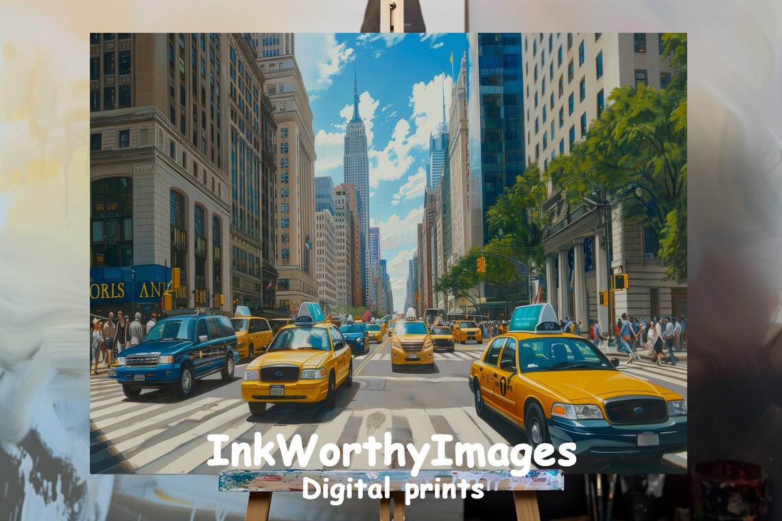 New York City Street View, Manhattan Urban Scene Art Print