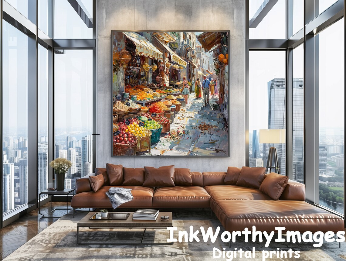 Bustling Market Street, Urban Marketplace Art Print - Image 5