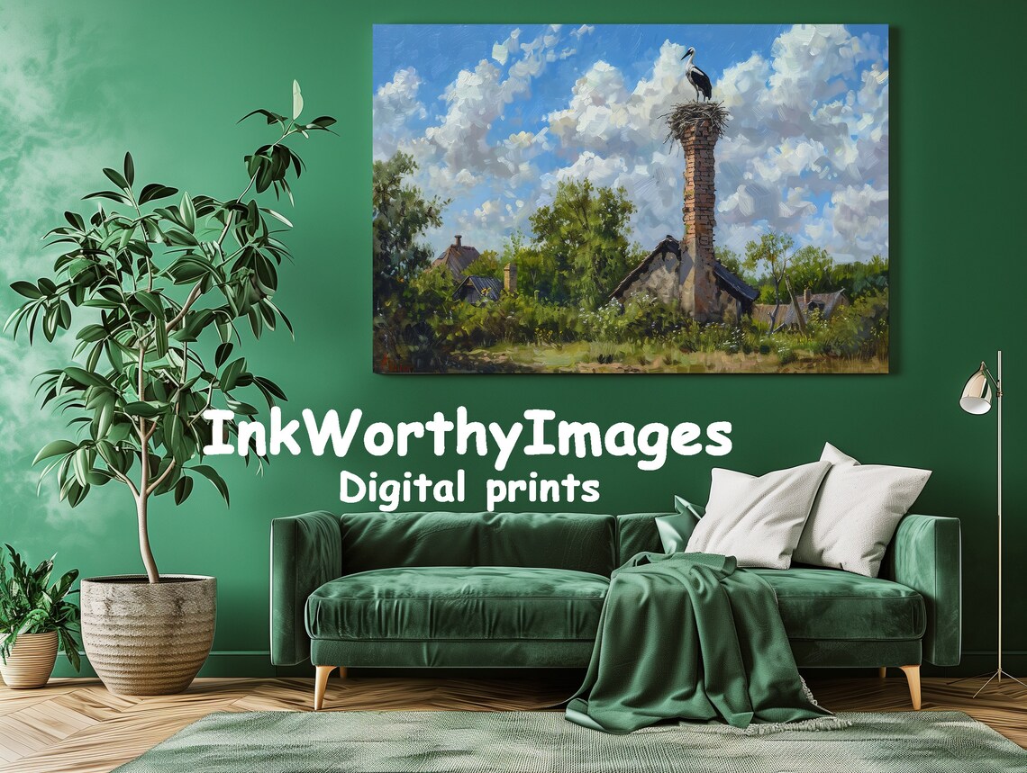 Serene Stork Nest On Chimney, Rustic Nature Scene - Image 3