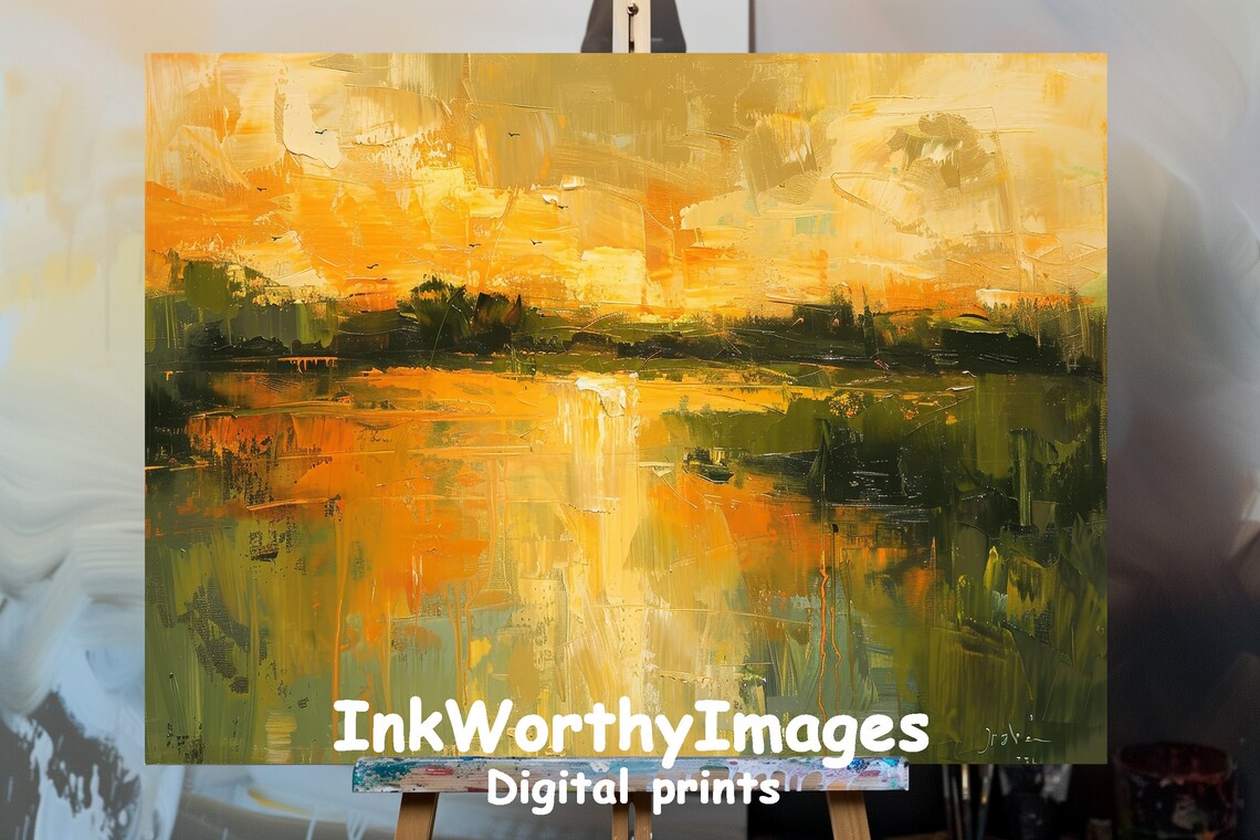 Abstract Sunset Landscape, Vibrant Modern Decor