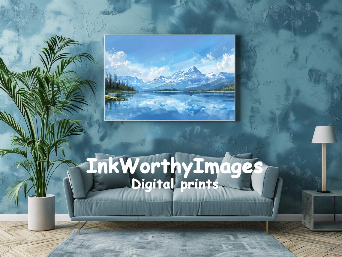 Majestic Mountain Lake, Impressionist Nature Landscape - Image 2