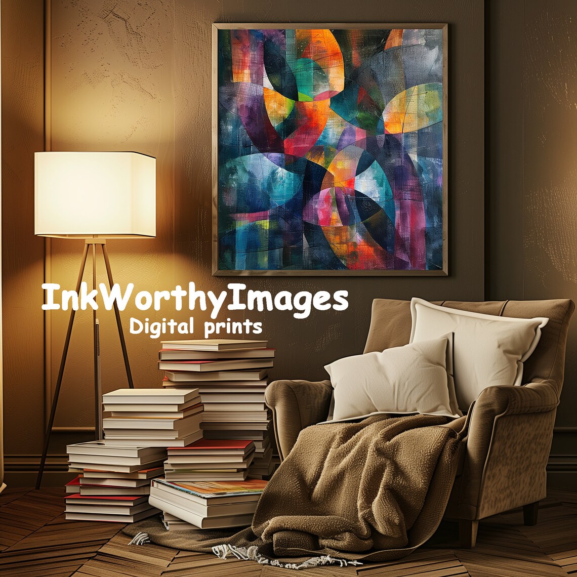 Abstract Geometric Print, Modern Interlocking Circles - Image 2