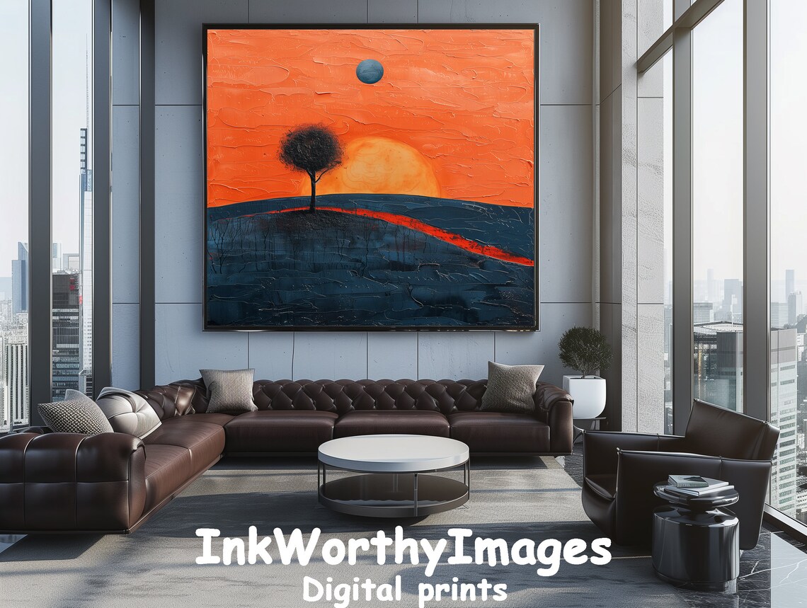 Vibrant Sunset Tree Painting, Modern Abstract Art - Image 2