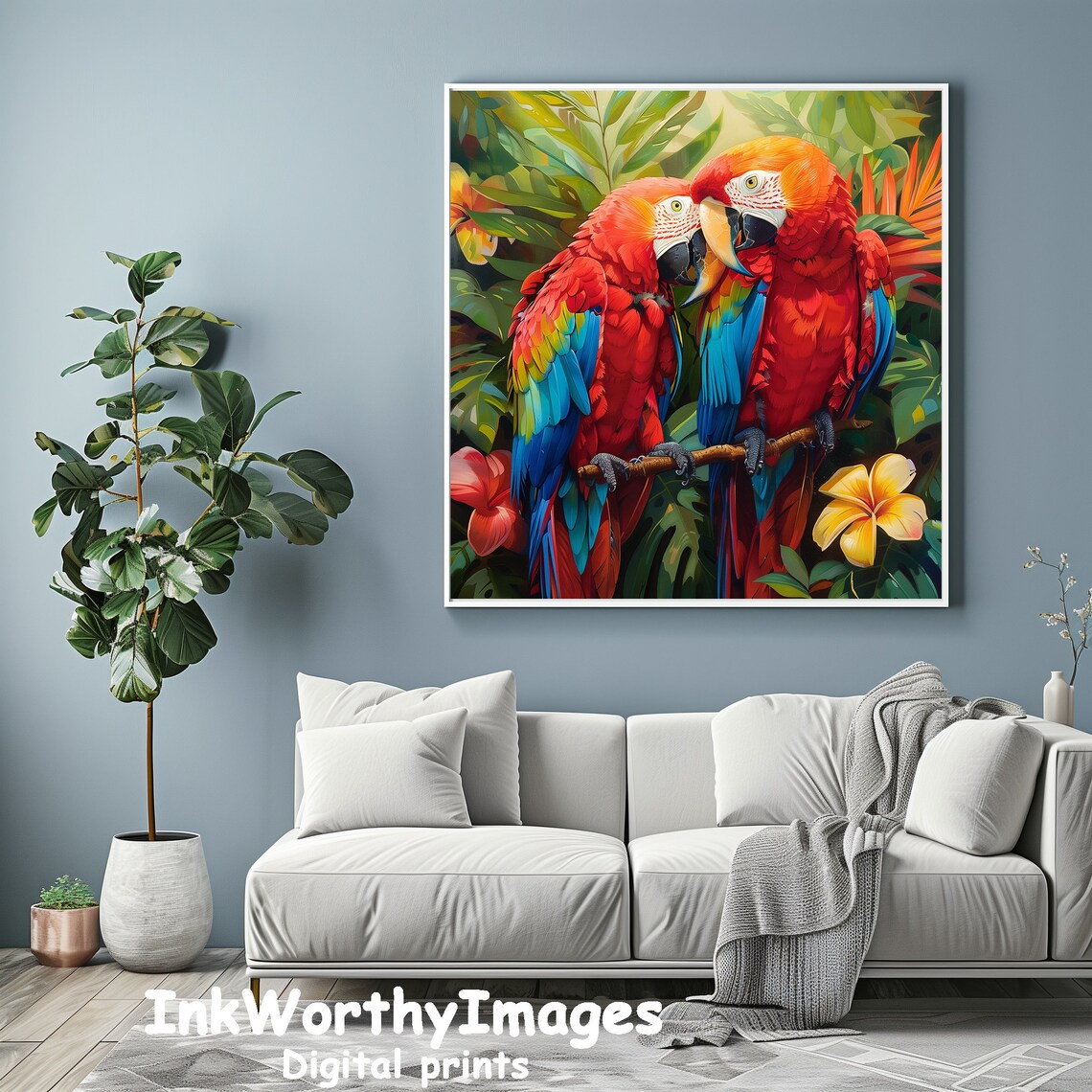 Parrot Pair Art Print, Tropical Bird Decor - Image 4