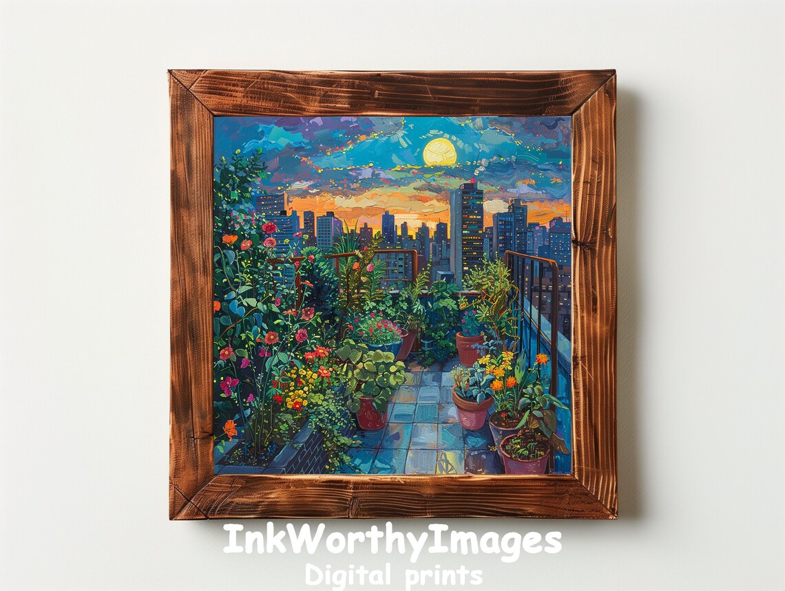Urban Balcony Garden At Sunset, Lush Cityscape - Image 6